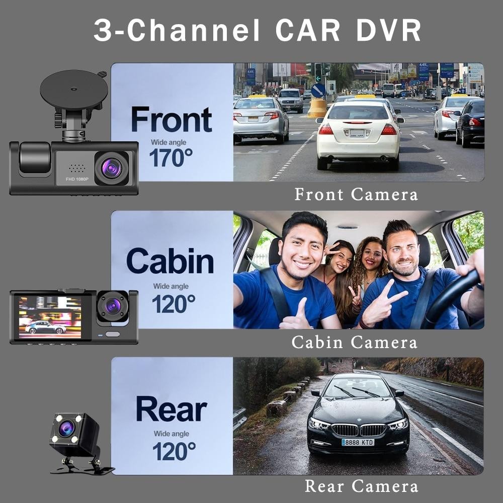 3 Lens Car Dash Cam Kit Front And Rear Camera HD Taxi DVR Security Recorder — image 12