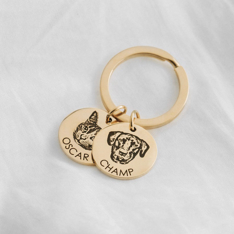 Pet Cat And Dog Photo Name Commemorative Bag Charm Gold - Shop at LoveMi
