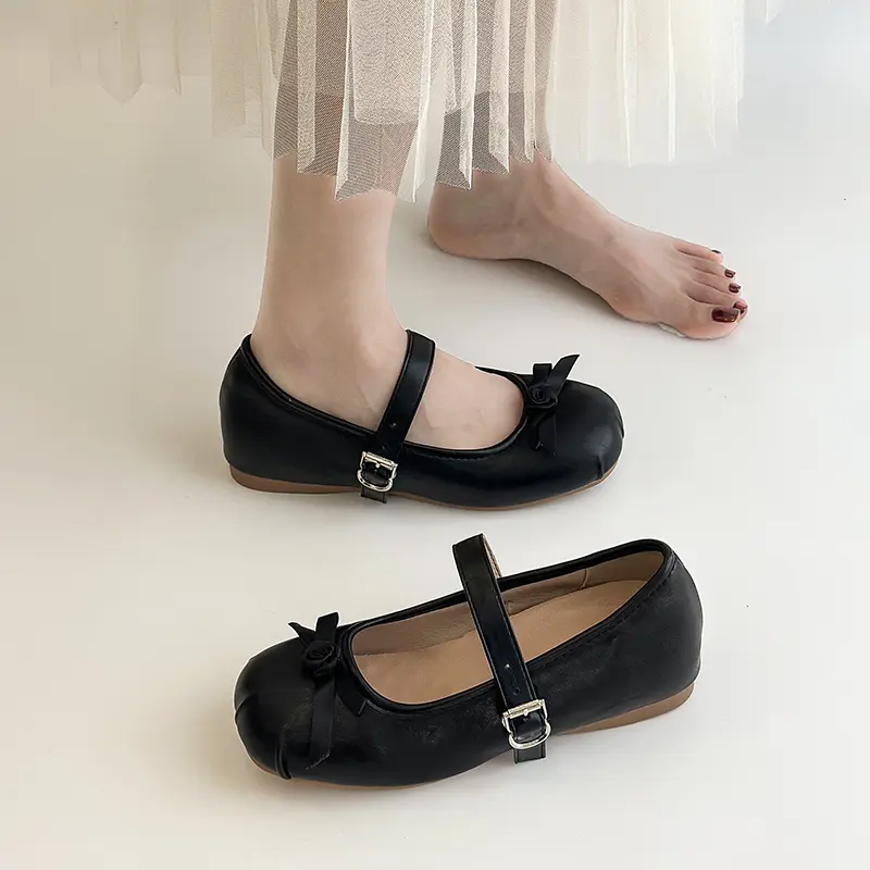 French Retro Single Strap Shallow Mouth Height Increasing Women's Bag Head Single Shoe Fashionable And Gentle Strap Ballet Mary Jane Shoes