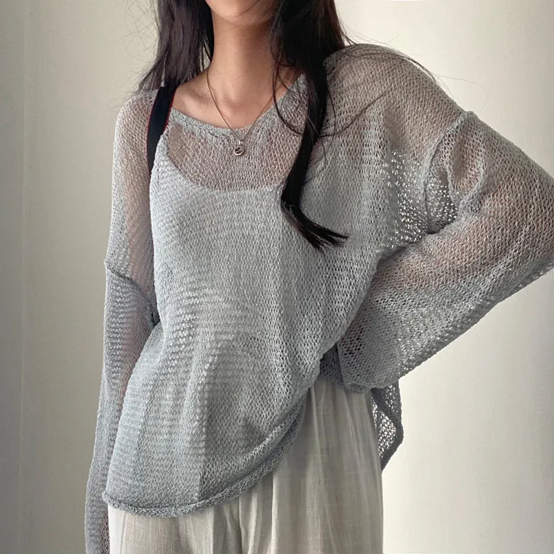 Hollow Knitted Sweater Women's Clothing In Early Spring And Autumn - Grey