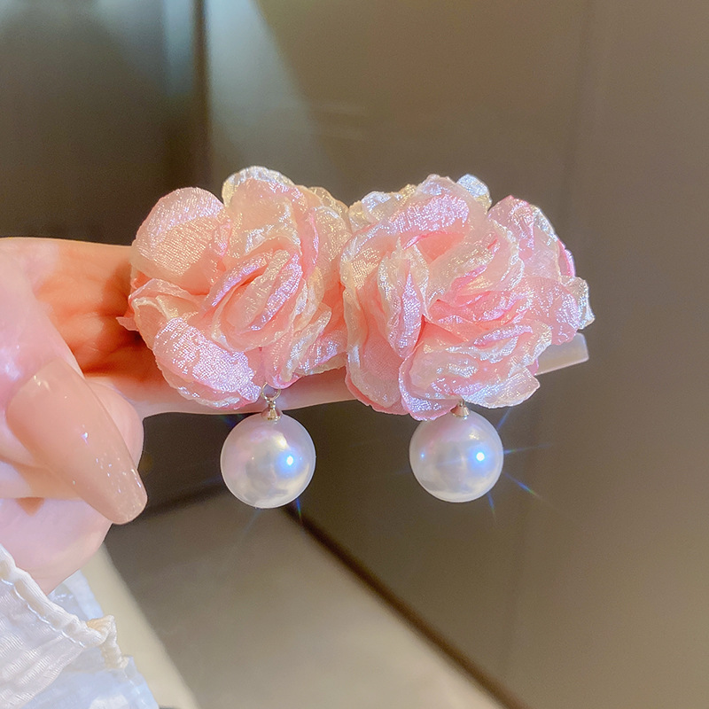 Silver Needle Girlish Wrinkled Heart Flower Cat's Eye Pearl Earrings For Women Elegant Studs