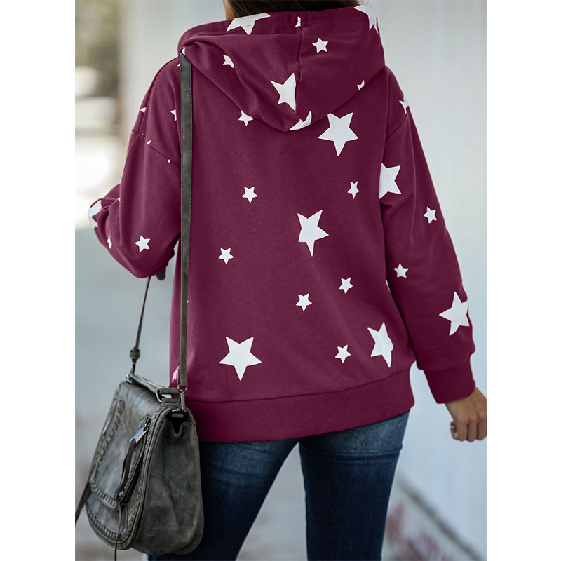 Title 6, Five-pointed star print long-sleeved hooded swe...