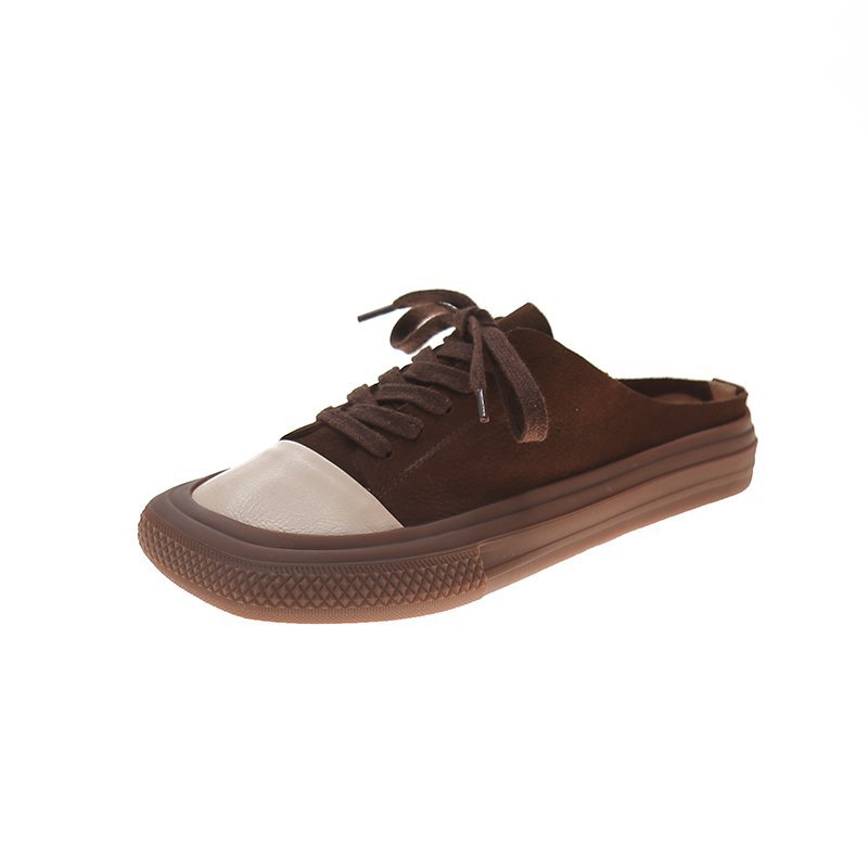 Lace-up Baotou Half Slippers Female Korean Style Square Toe Half Slippers