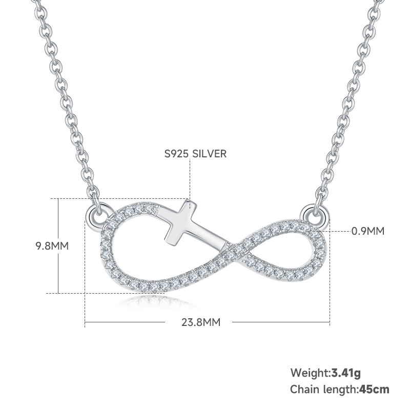 3.4g S925 Sterling Silver Moissanite Infinity Cross Necklace 45cm 41 Stone Pendant With GRA, Platinum Plated Christian Jewelry Gift Box Set For Women