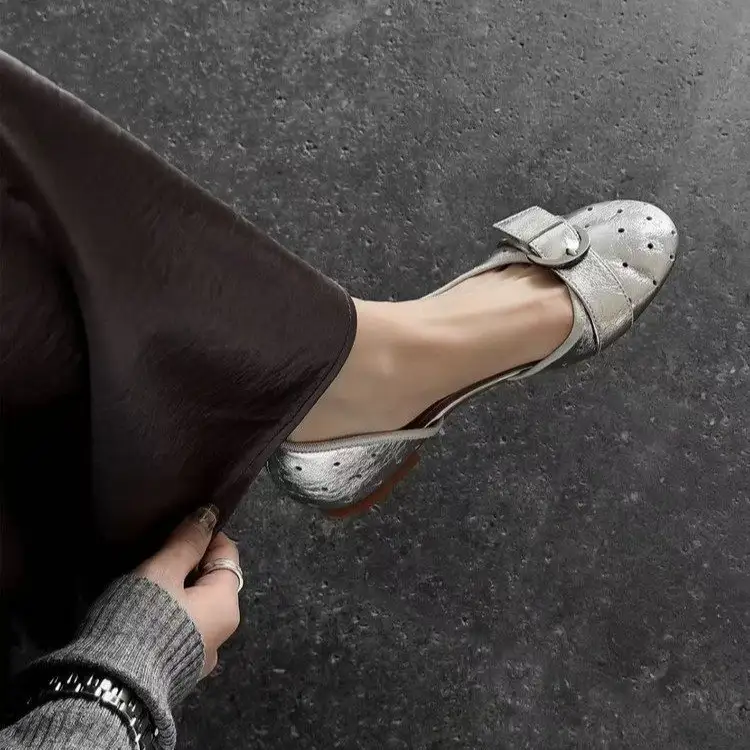 New Minimalist Women Round Toe Pumps, Block Heel Buckle Low Cut Shoes, Versatile Matching Dresses