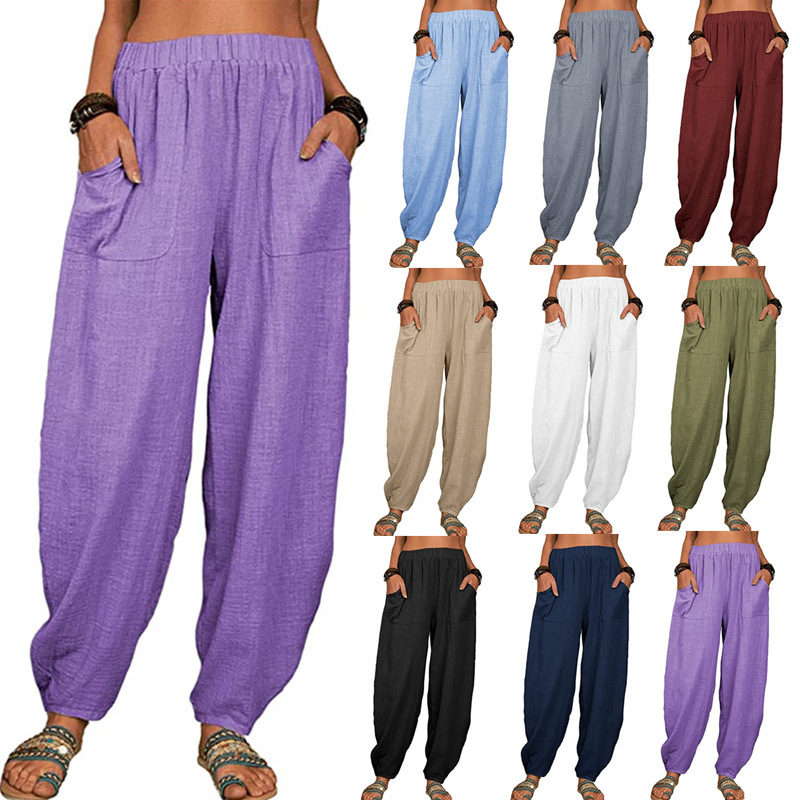 Casual Loose Harem Pants Summer Fashion Solid Color Pockets Trousers ...