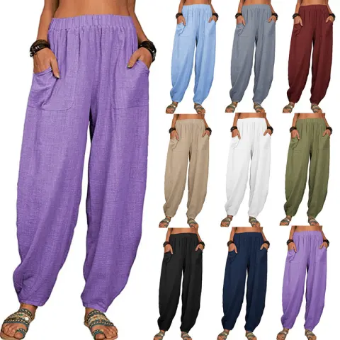 Casual Loose Harem Pants Summer Fashion Solid Color Pockets