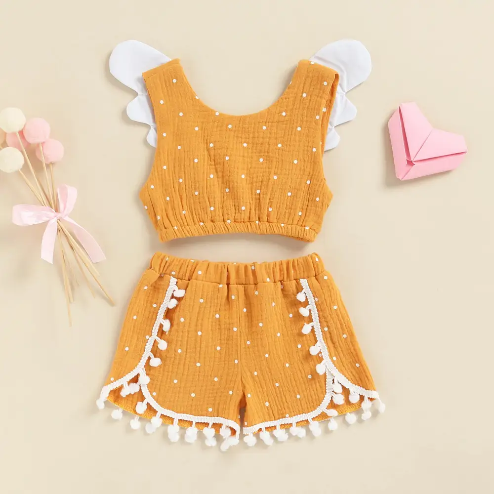 Girls Baby Cotton Linen Polka Dot Vest Shorts Suit European And American Style Children's Clothing
