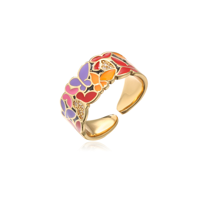 Fashionable Personality Dripping Copper Micro inlaid Zircon Butterfly Ring Female Gold - Shop at LoveMi