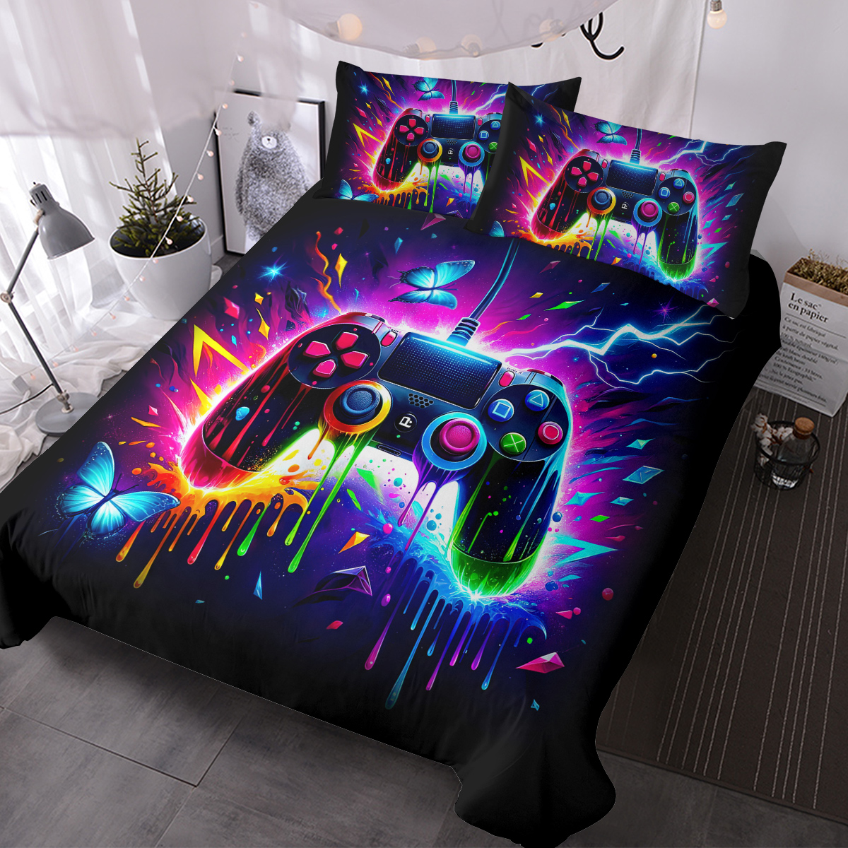 3PCS Gamer Gaming Bedding Sets 3D Gamepad Duvet Cover Sets For Boys Games...