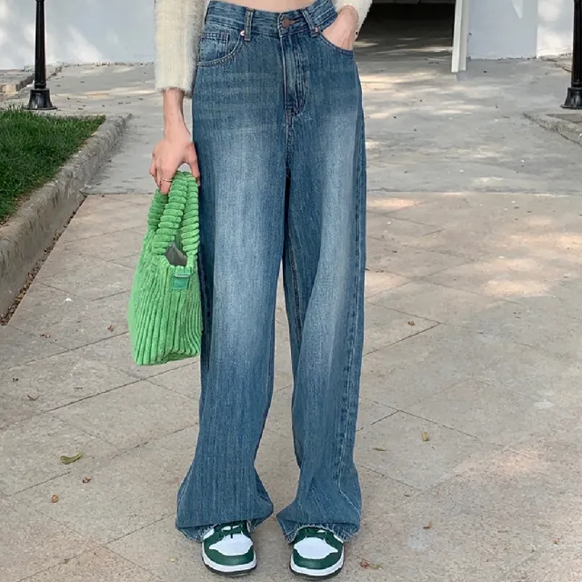 Summer Loose Straight Floor Trousers Blue - Shop at LoveMi