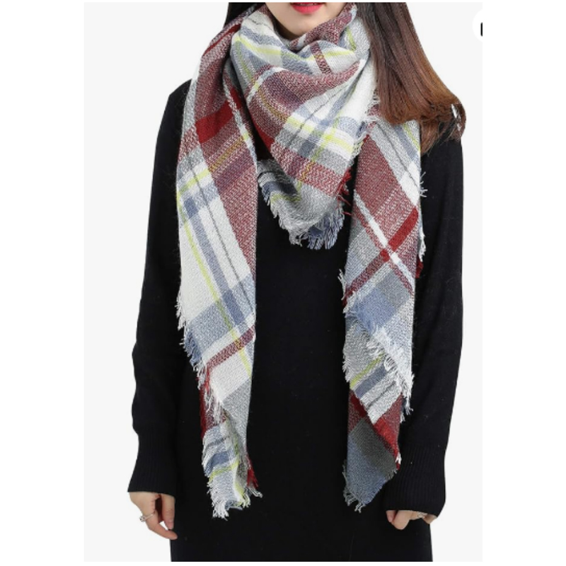 59 X 59in Brown Womens Scarf Plaid Tassel Soft Warm Blanket Scarves - Women's Clothing