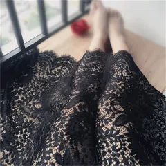 Embroidery Hollow Lace Skirt Hem Fabric - Black - View 1