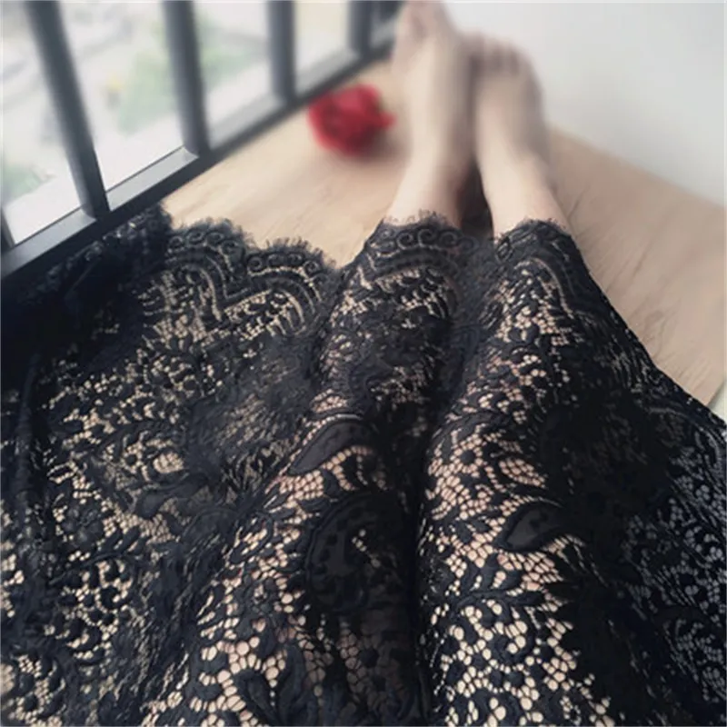 Embroidery Hollow Lace Skirt Hem Fabric - Black