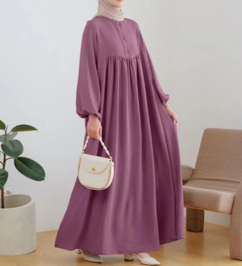 Women's Long Robe, Loose Puff Sleeve, Solid Color Dress