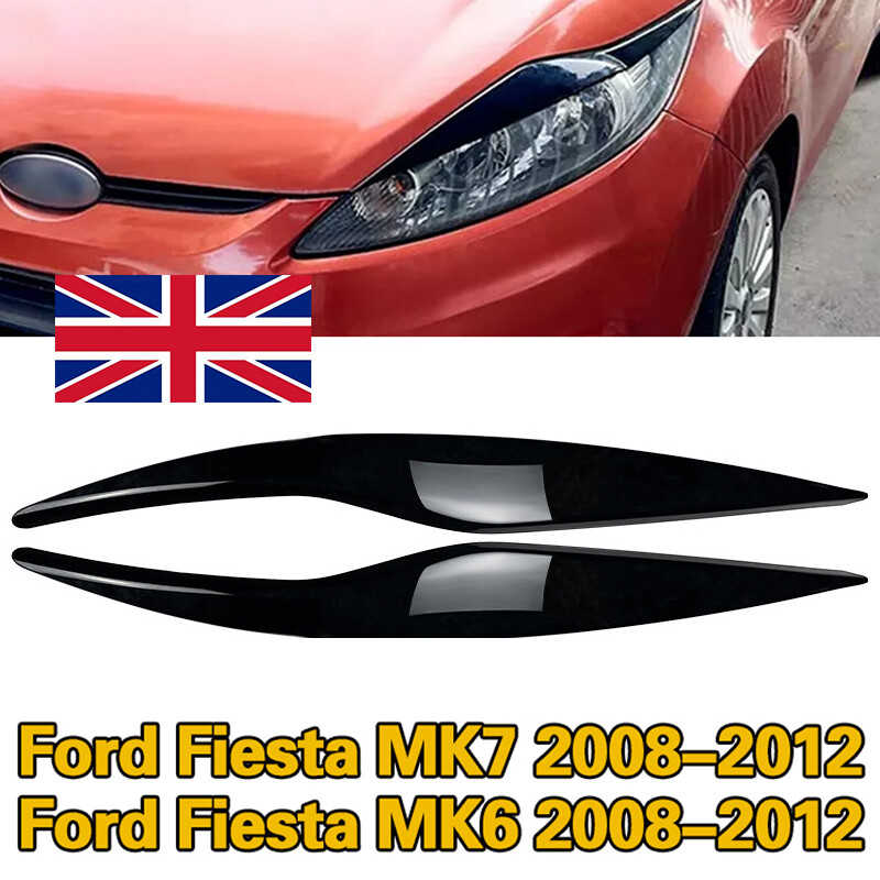 2x Eyebrows Trim Cover For Ford Fiesta MK7 2008  2012 Headlight Lids Gloss Black