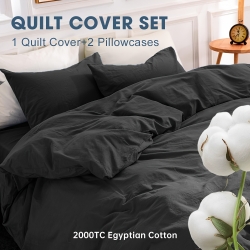 2000TC Egyptian Cotton Quilt Cover Set - Ultra Soft 3pcs Bedding Quilt Cover With Pillowcases, Easy Care&Breathable, Winter-Ready In King Single-Queen  Sizes Doona Duvet Cover