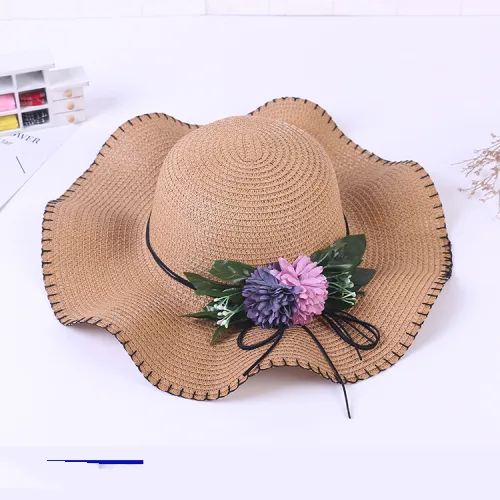 Women's Temperament Sun Hat With Large Edge Simulation Flower - Shop at LoveMi