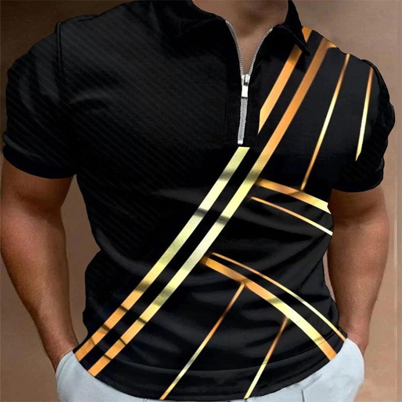 Title 1, New Mens Lapel Collar Stripe Patchwork Short S...