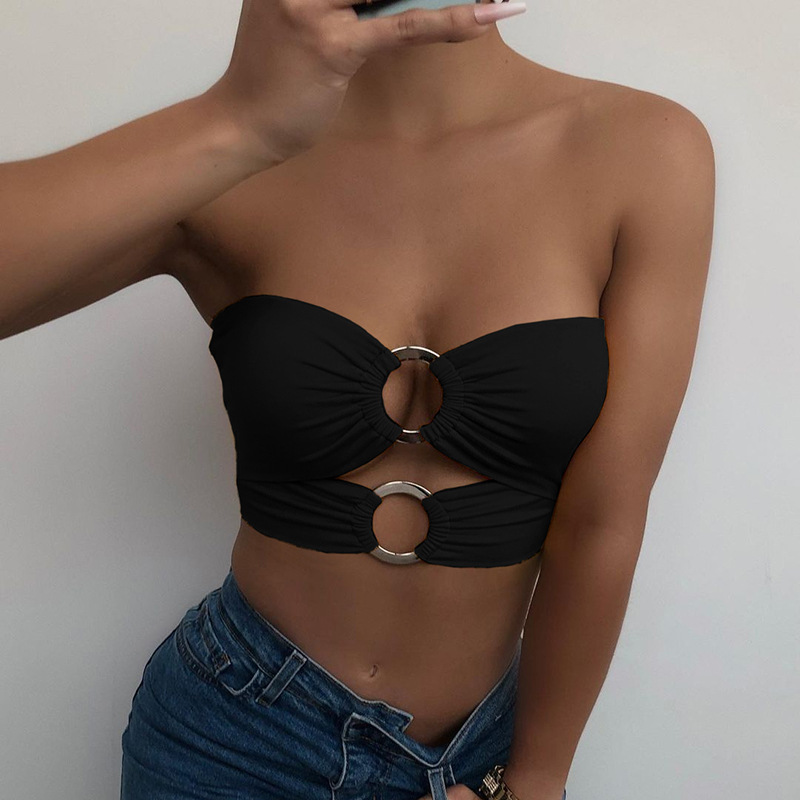 Title 5, Metal Ring Tube Top Women Wrapped Chest Solid C...