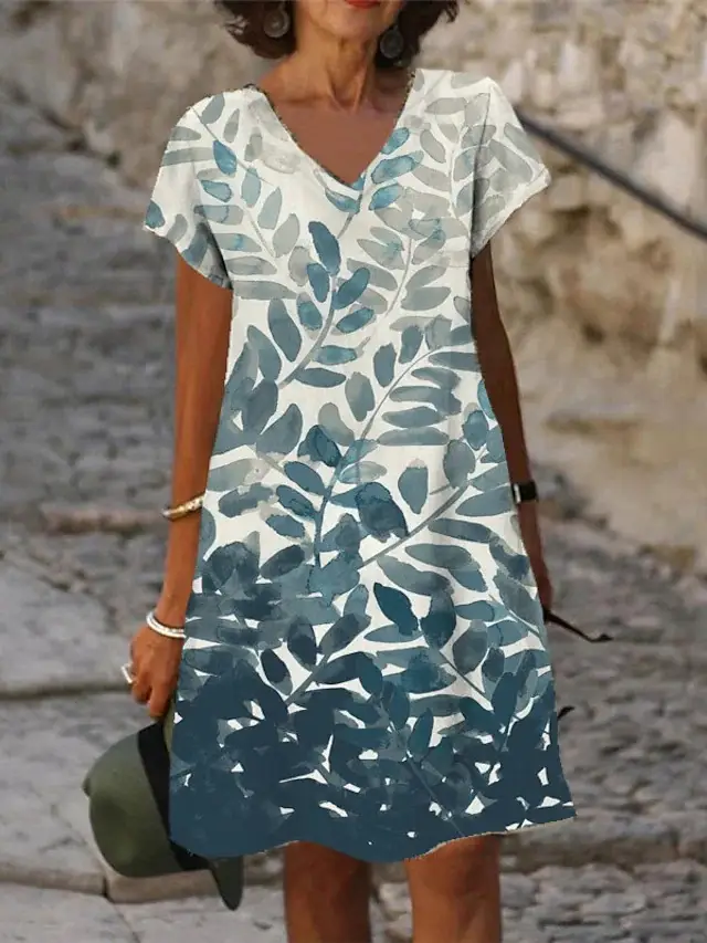 New European And American Women's V-neck Print Dress