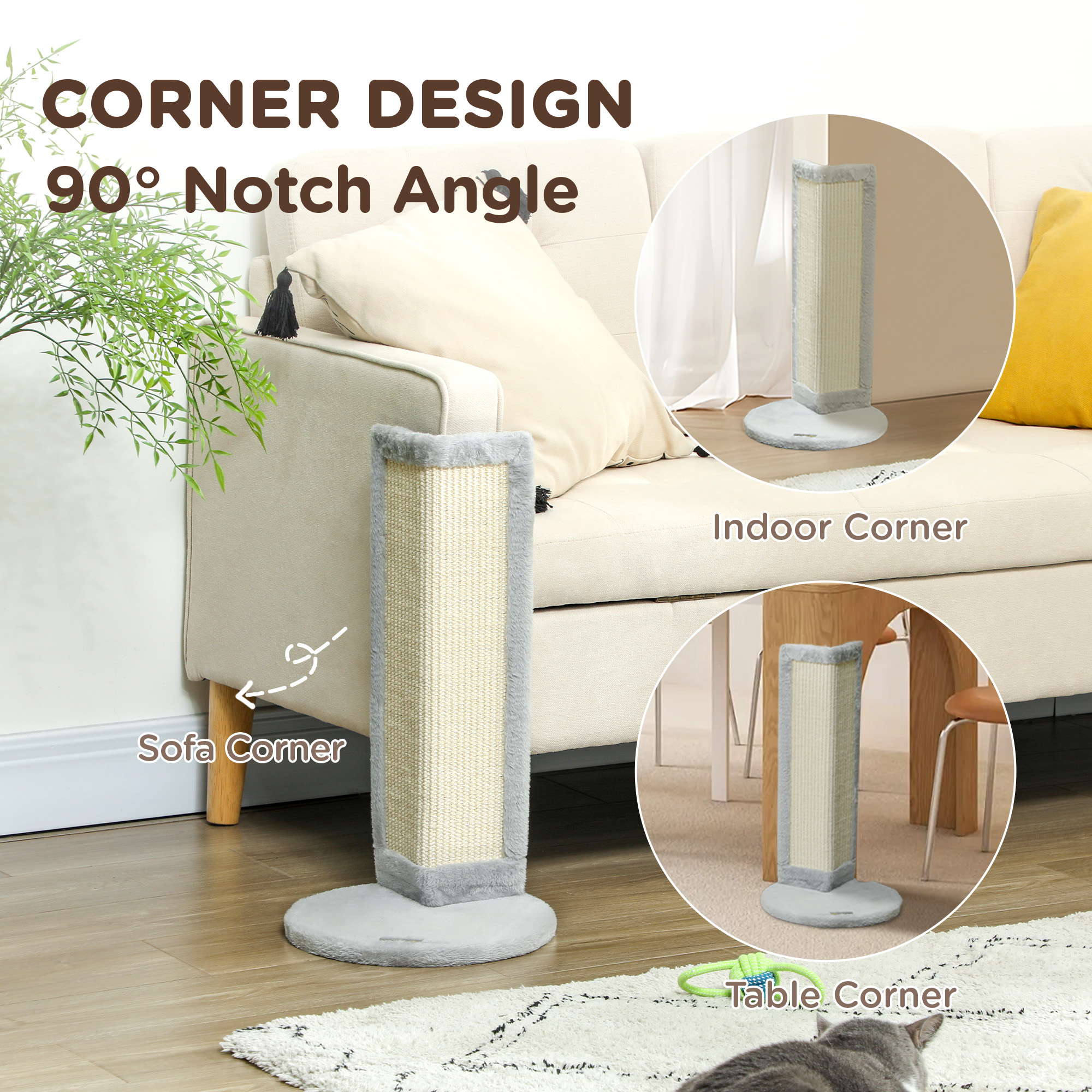 56cm Corner Cat Scratching Post With Sisal Pad, Grey — image 6