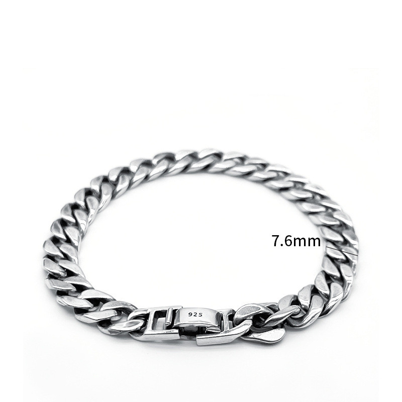 Men's And Women's Fashionable All-match Sterling Silver Cuban Link Chain Bracelet