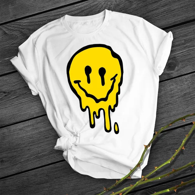 Smile Print Short Shirt Team Uniform European And American Fabrics White - Shop at LoveMi