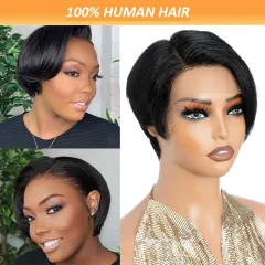 Human Hair Lace Bob Non-toxic Wig-pre-drawn, 13X4X1 Lace, Short Straight, T-part Lace Front Short Wig, Suitable For The Whole Scene - 1B - View 1