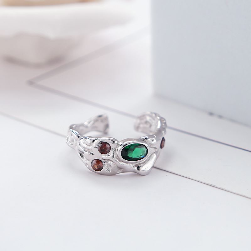 New S925 Silver Irregular Gemstone Ring Women