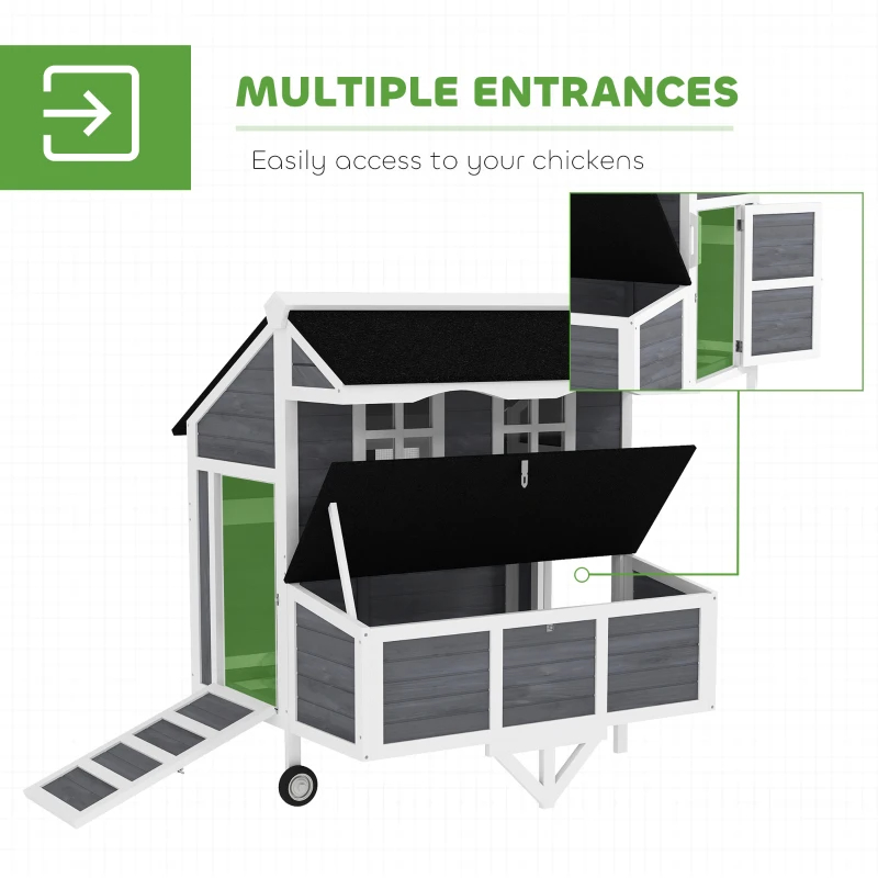 Chicken Coop With Wheels, Chicken Tractor With Nesting Box, Windows, Pull-out Tray, Perches, For 2-4 Hens, Gray