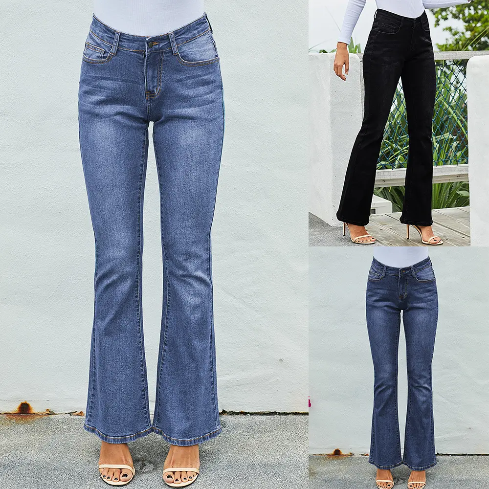 High-waist Stretch Distressed and Thin Wide-leg Pants