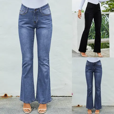 High-waist Stretch Distressed and Thin Wide-leg Pants