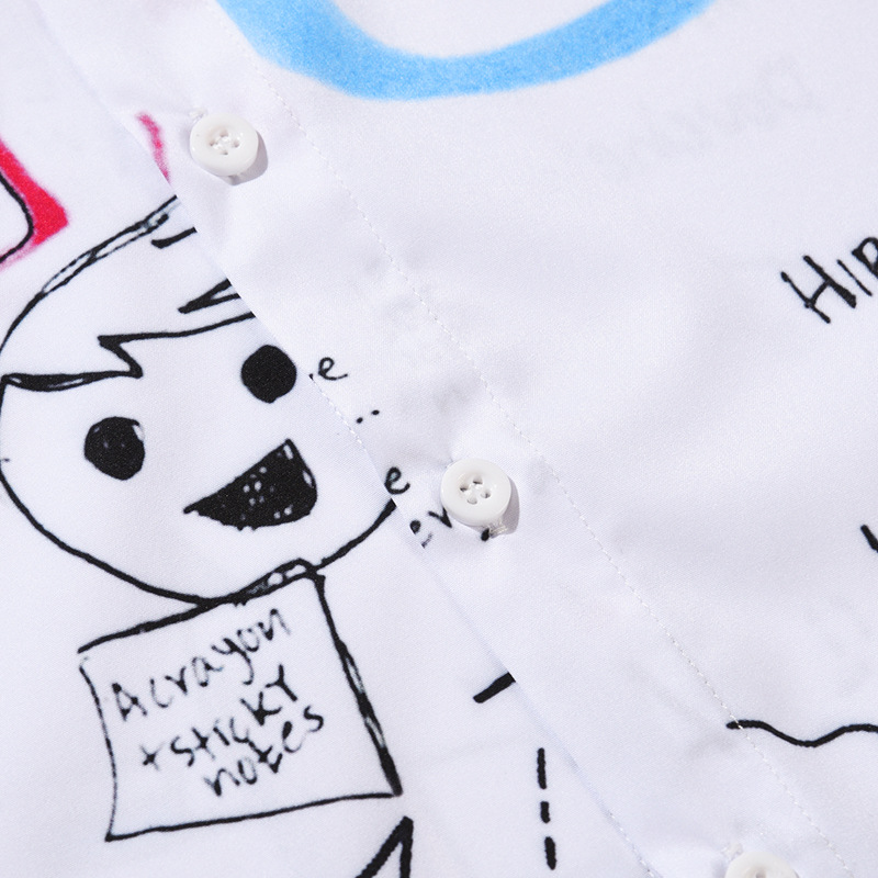 Graffiti Short-sleeved Shirt Men's Summer New Loose Inch Shirt Letter Printing Large Size Cardigan Lapel Shirt Men