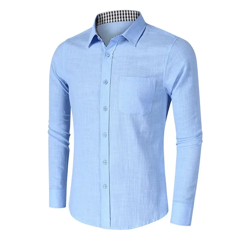 Men's Plaid Linen Shirt Long Sleeve Clothes