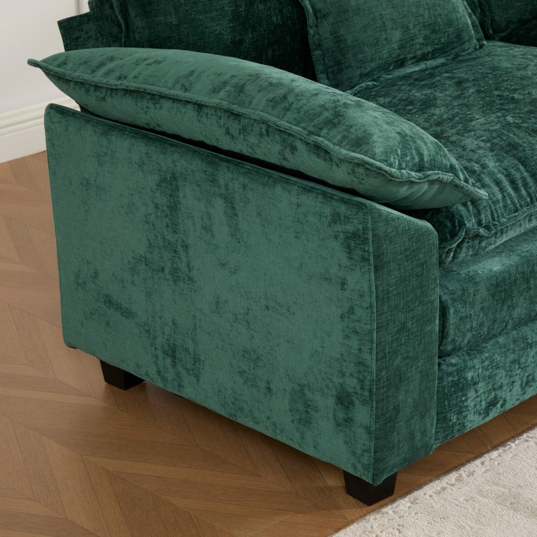 Cloud Sofa Single Seat Ottoman Is Not Included, Modern Sectional Couch, For Living Room Bedroom And Apartment, Comfy Double Layer Upholstered Seat Cushion, Breathable Chenille Fabric, Green