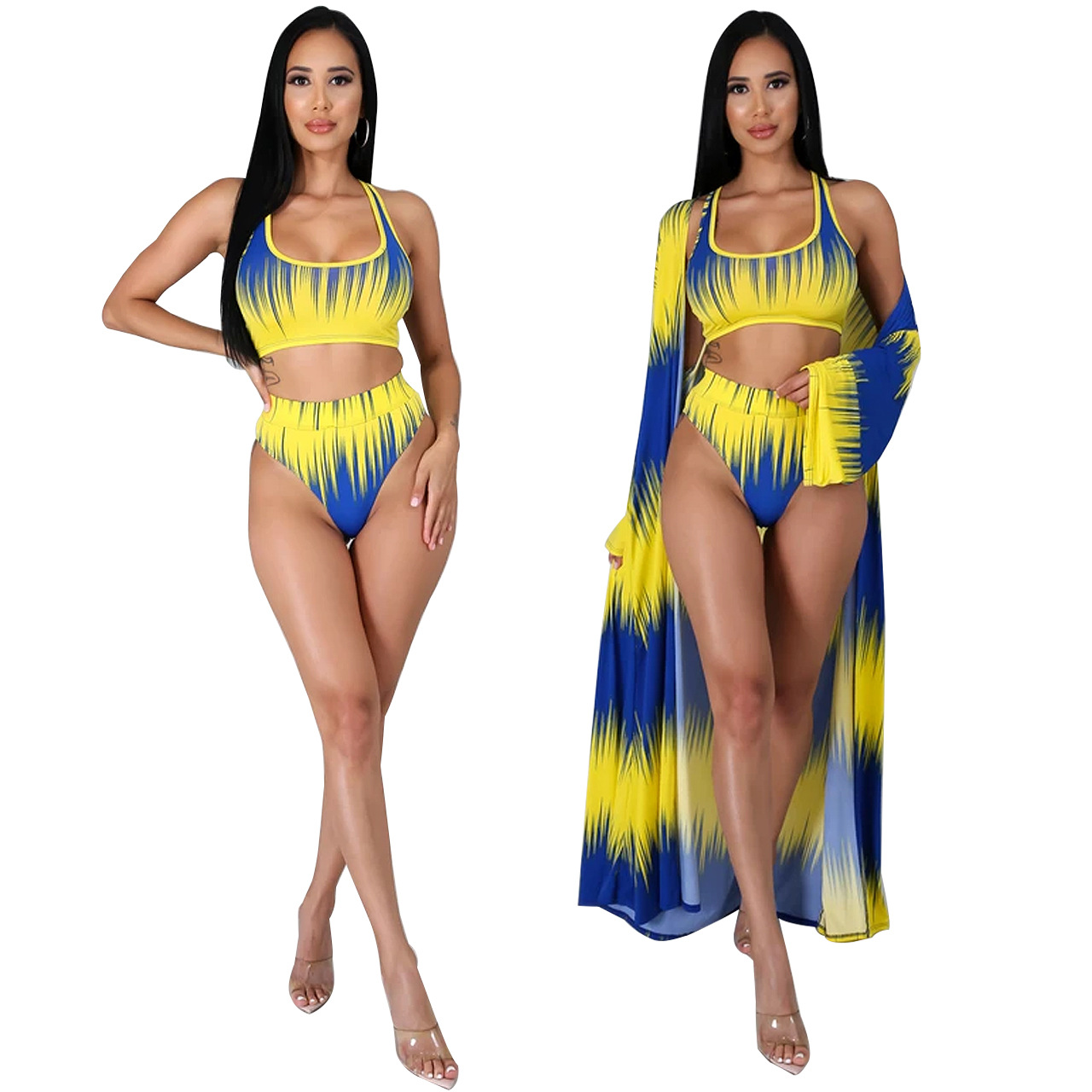 New Swimsuit Print Split Triangle Bikini Three-piece Set - Image 3