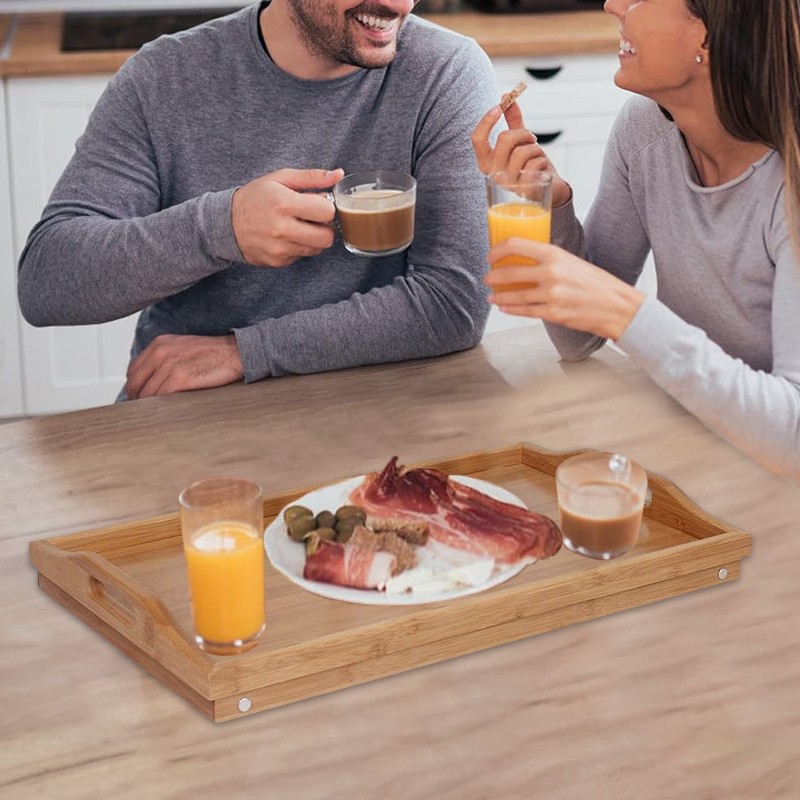 Bamboo Wooden Bed Tray Table With Folding Legs Portable Breakfast Serving — image 8