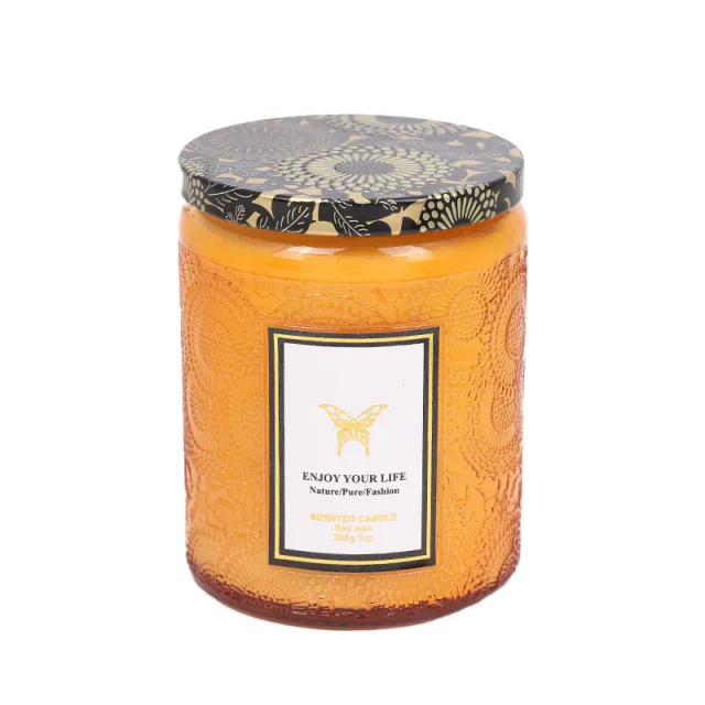 Embossed Glass Fragrance Handmade Gift Aromatherapy Soy Candles Bergamot - Shop at LoveMi