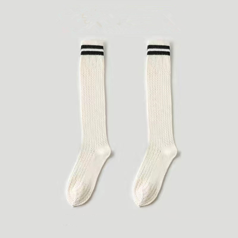 Japanese Hollow Calf Socks JK Style Black And White Simple Pile Socks