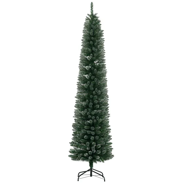 7.5FT Artificial Snow Dipped Christmas Tree Xmas Pencil Tree Holiday Home Indoor Decoration With Foldable Black Stand, Green Green - Shop at LoveMi