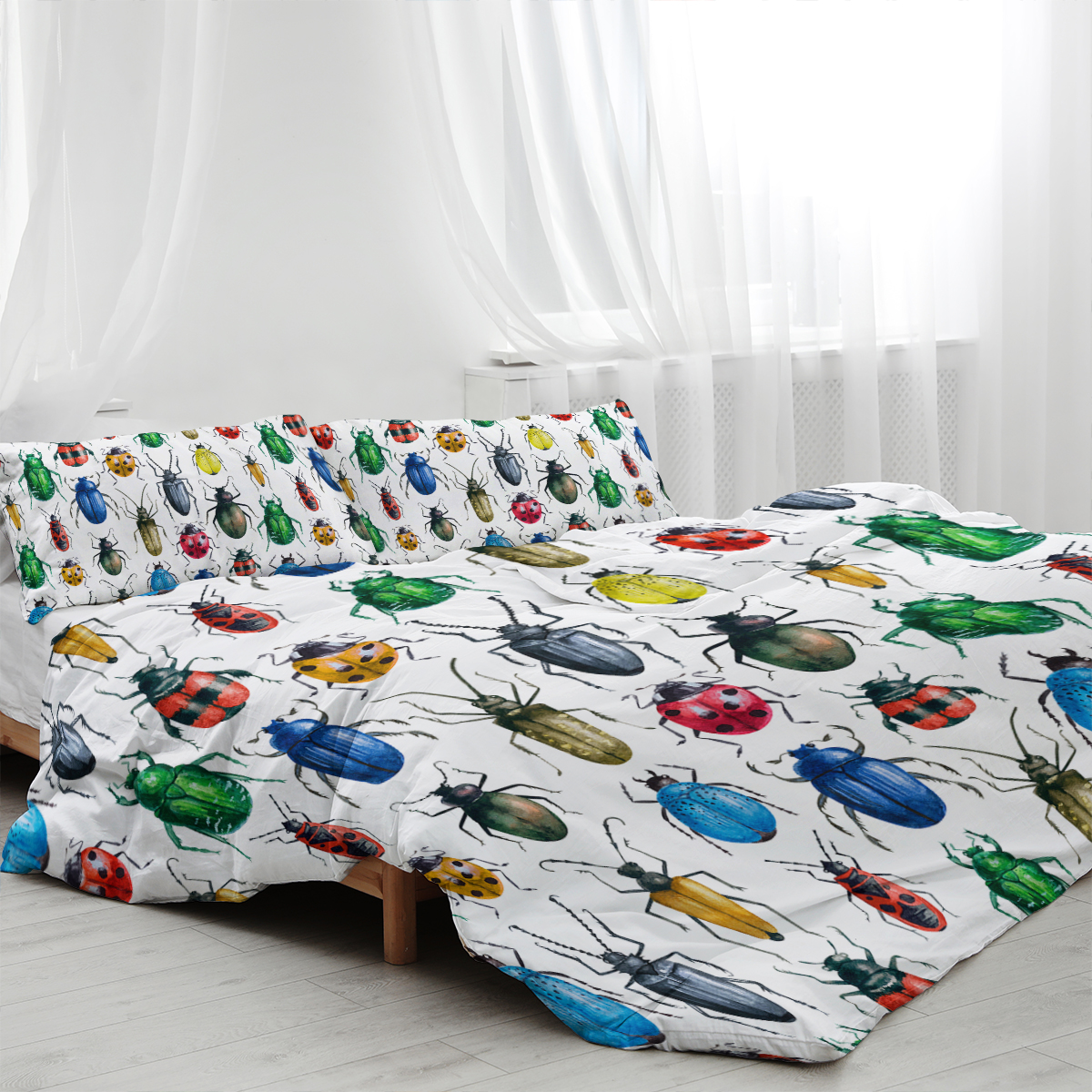 Beetle duvet cover, colorful insect specimen bedding set 3