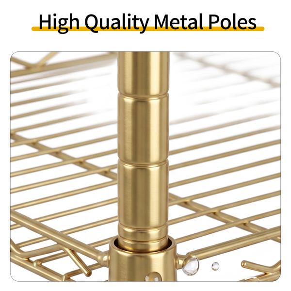 5-layer Display Rack With Adjustable Layer Spacing, Plug-in Deformable Structure, Adjustable Feet, Made Of Iron, 54x29x150cm, Powder-coated High-gloss Gold Finish — foto 3