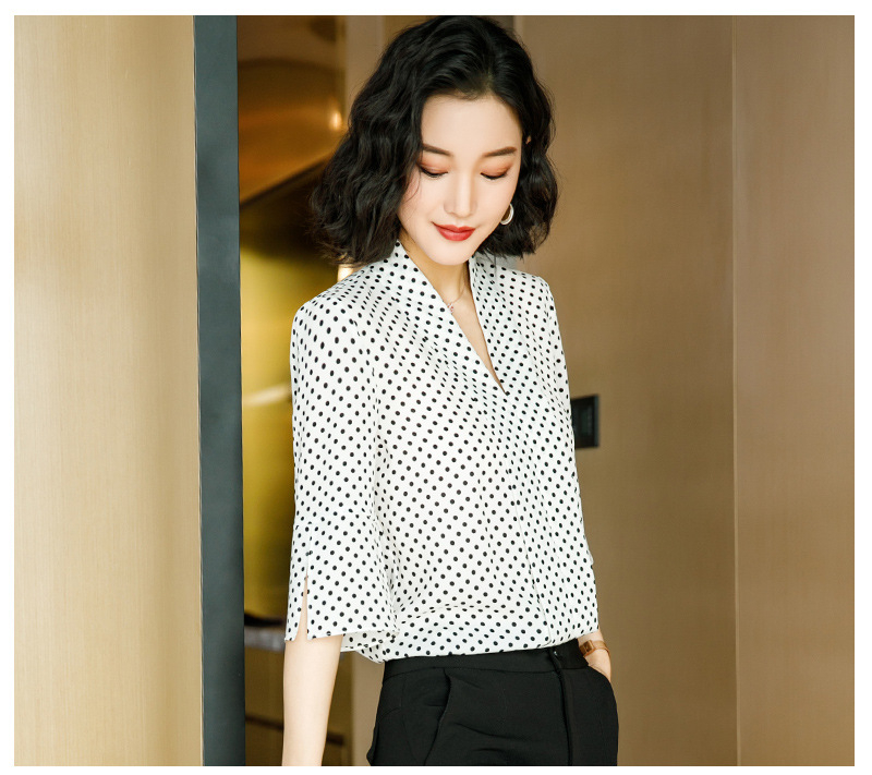 Title 6, Temperament V-neck Flared Sleeve Mid Chiffon Shirt