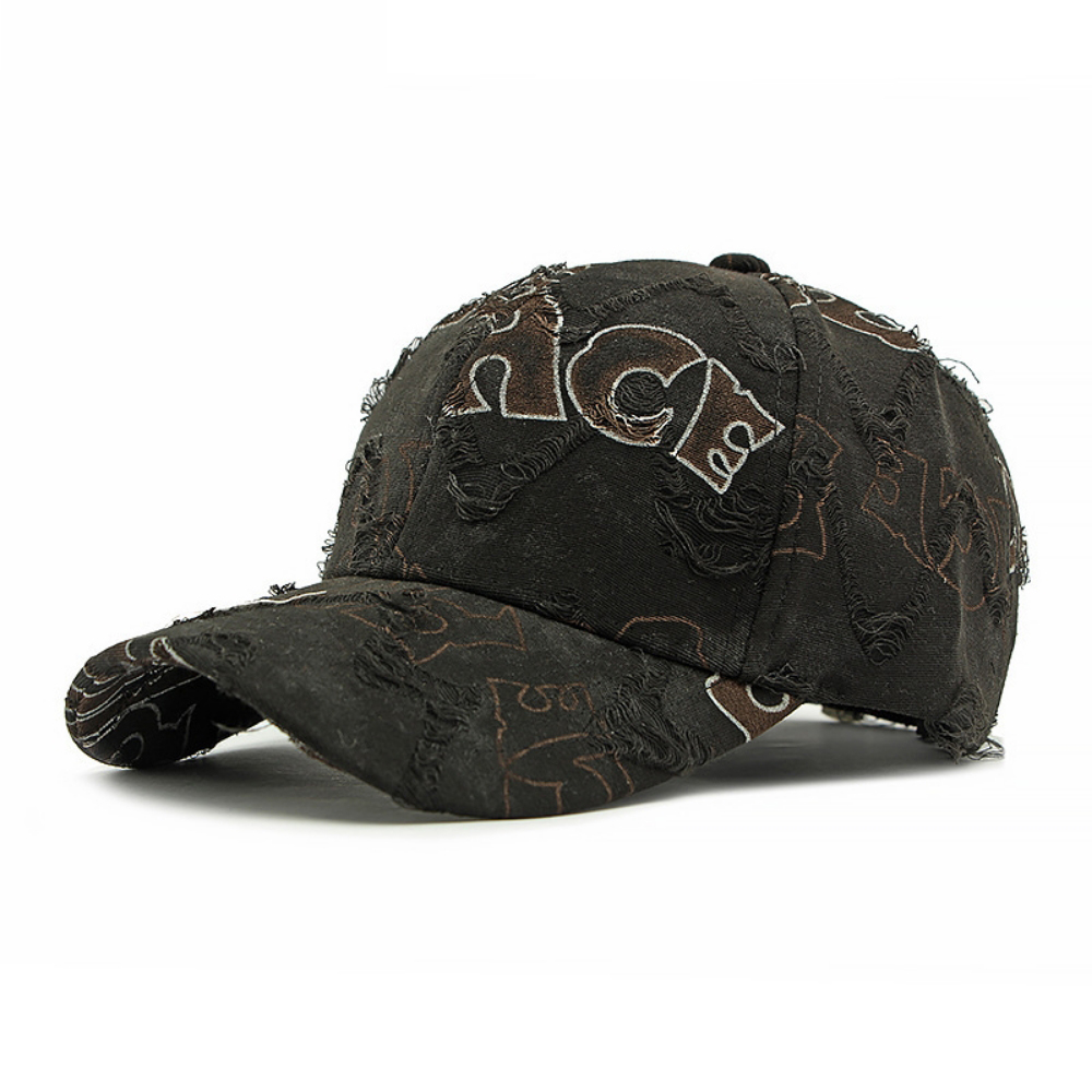 Men's And Women's Fringed Letter Vintage Distressed Short Beard English Print Soft Top Baseball Cap For Street Trendy Daily Wear