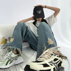 Design Sense Vintage Ripped Jeans For Women - Blue - View 1