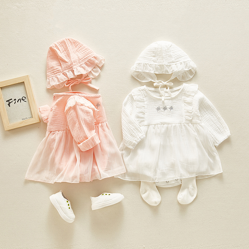 Baby Hundred Days Clothes Long Sleeve Cotton Triangle Romper Princess Dress With Wooden Ears