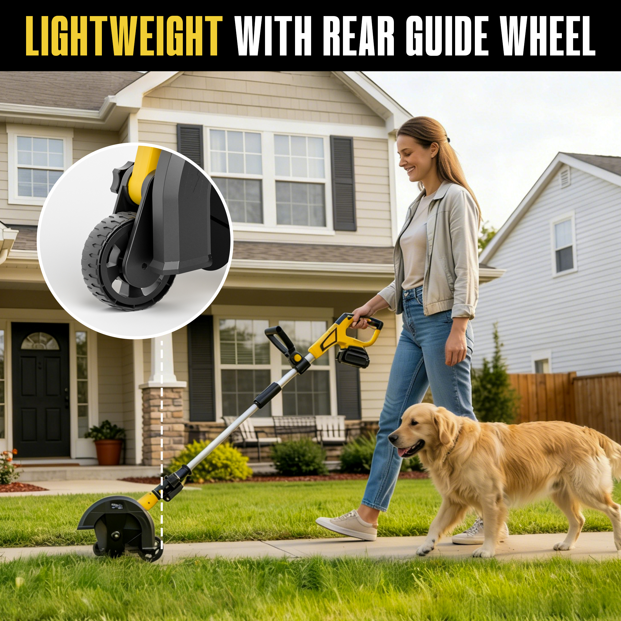 Brushless Lawn Edger Compatible With  20v Battery Tool ONLY, Electric Cordless EdgerTrencher, 9 Blade, 3 Position Adjustable Depth, 180Handle, Lightweight With Rear Wheel For Landscaping