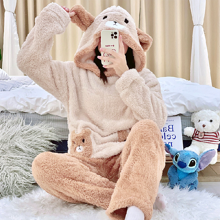 Title 9, Cute Coral Velvet Warmth And Velvet Padded Pajamas