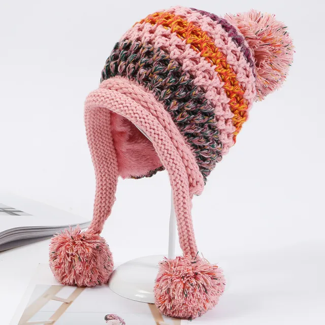 And Fluffy Ball Knitted Ear Protectors To Keep Warm Pink - Shop at LoveMi